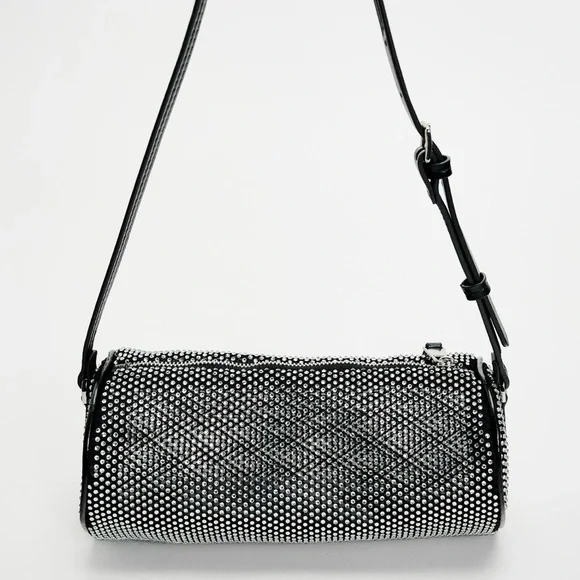 🎉SALE🎉 NWT ZARA Rhinestone Black Cylinder Bag - Picture 2 of 3